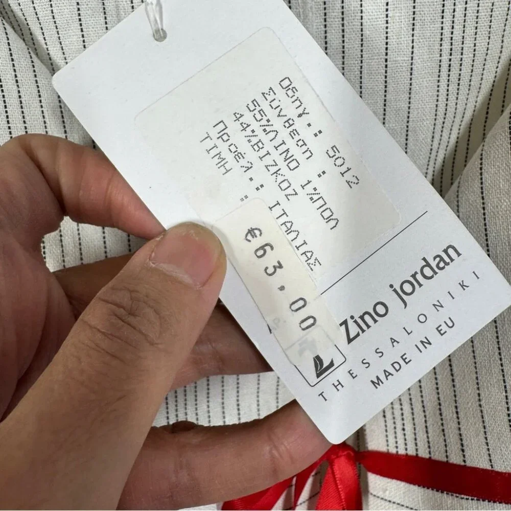 Zino Jordan White Pinstripe Linen Vest Red Tie Detail Size 48 EU Chic Top - Picture 5 of 10